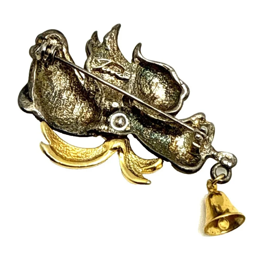 Vintage TONA Angel with Bell Brooch Silver Gold Tone Dangle Charm Pin 2